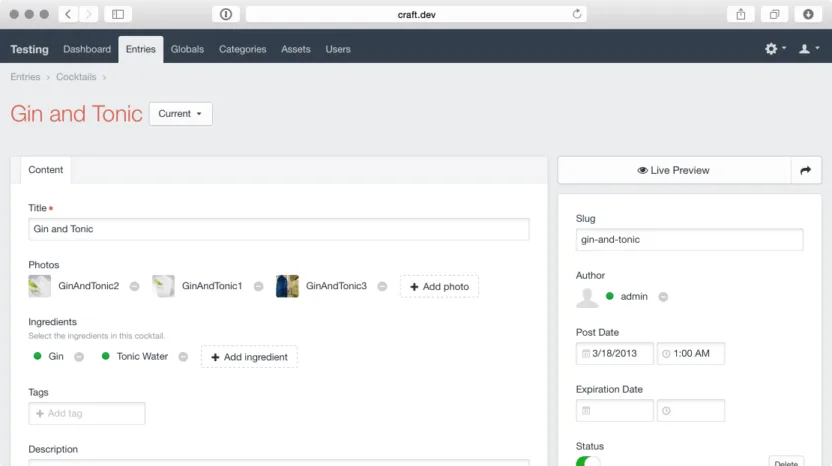 Craft 2.4 Control Panel Screenshot