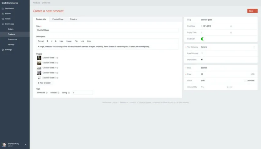 Edit product page Screenshot