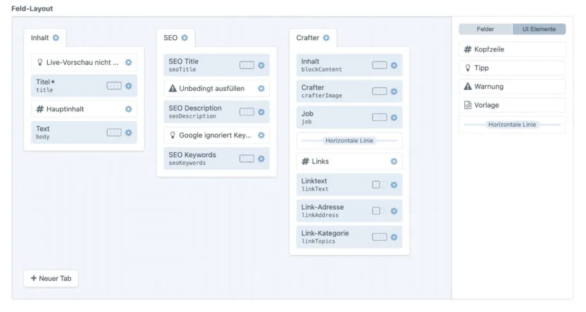 Craft 3.5 field layout