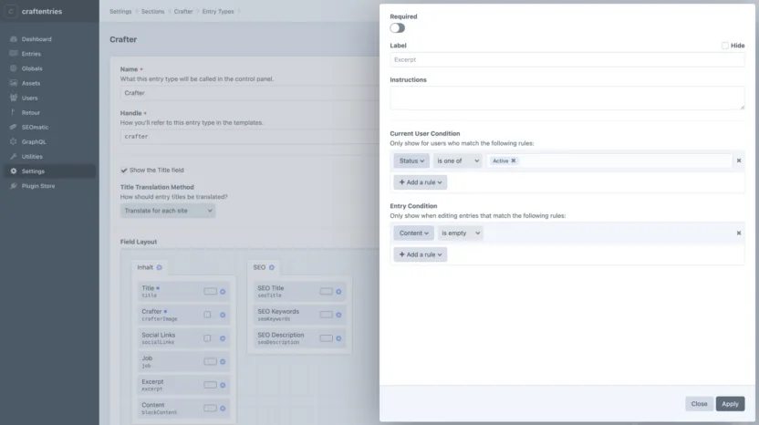 Conditional fields in Craft CMS 4.0