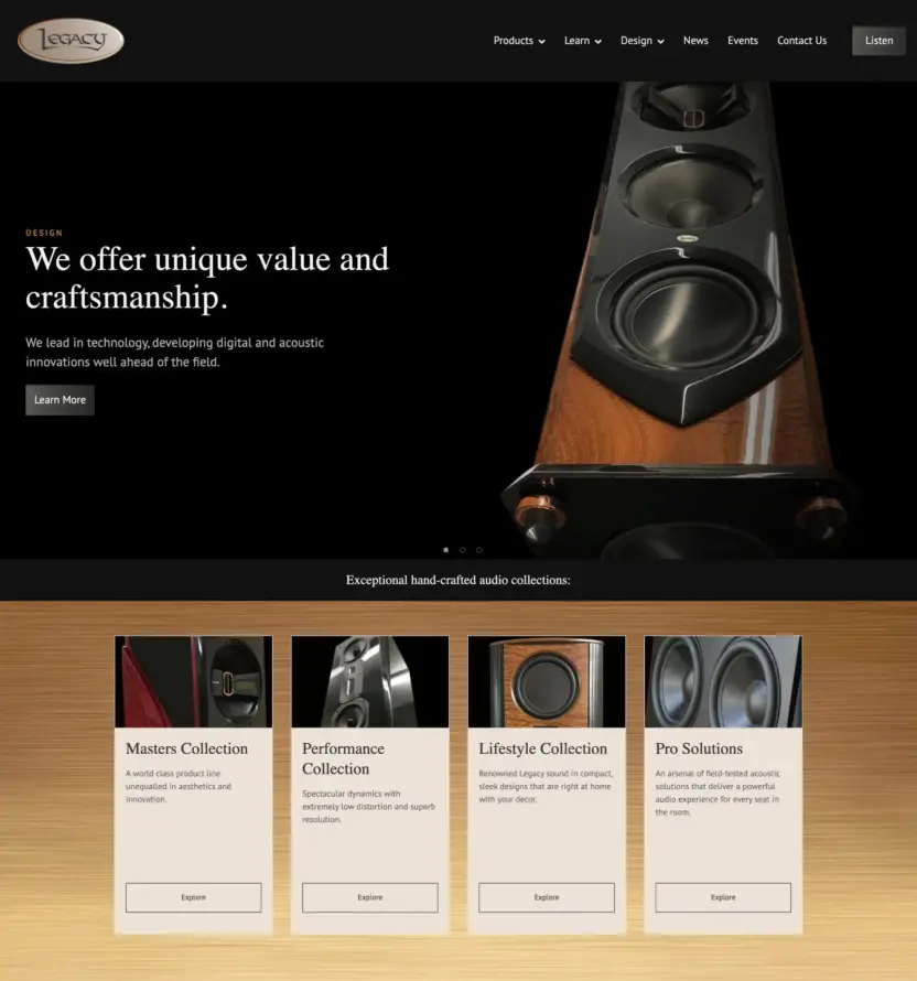 Screenshot of the Legacy Homepage