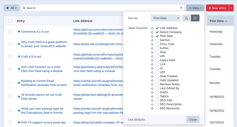 Craft CMS 4.3 Ansicht