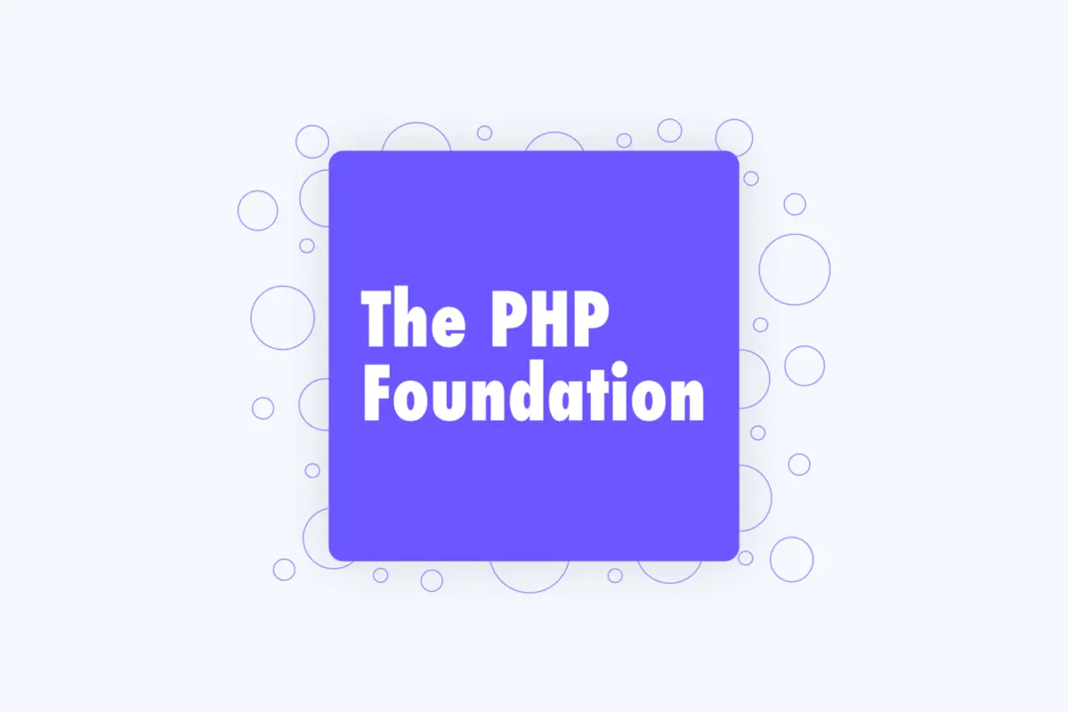 Schriftzug mit dem Text "The PHP Foundation" in einem lilafarbenen Rechteck.