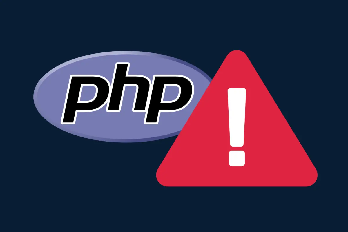 PHP logo next to a red warning sign with an exclamation mark.